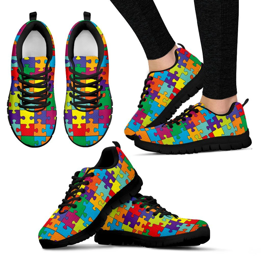 Autism Awareness Merchandise Pattern Print Black Sneaker Shoes For Men Women-grizzshop