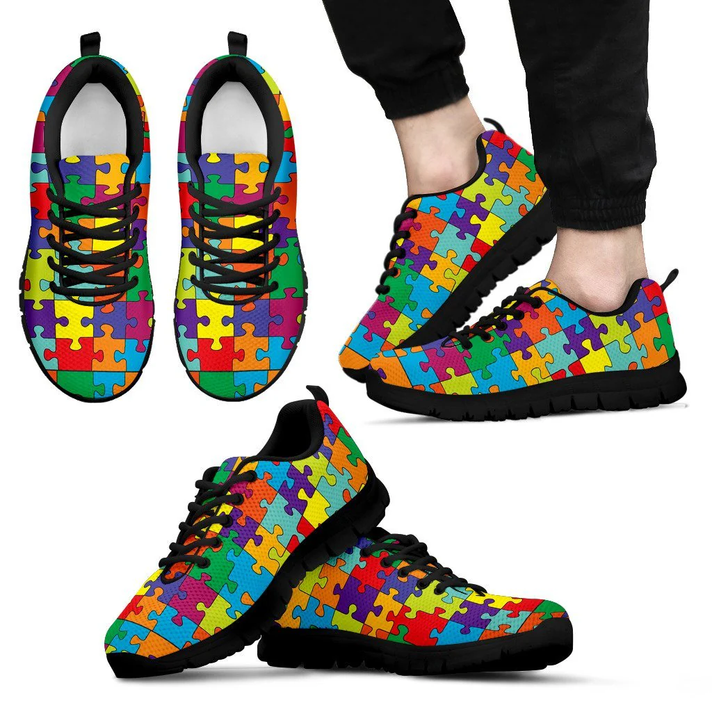 Autism Awareness Merchandise Pattern Print Black Sneaker Shoes For Men Women-grizzshop