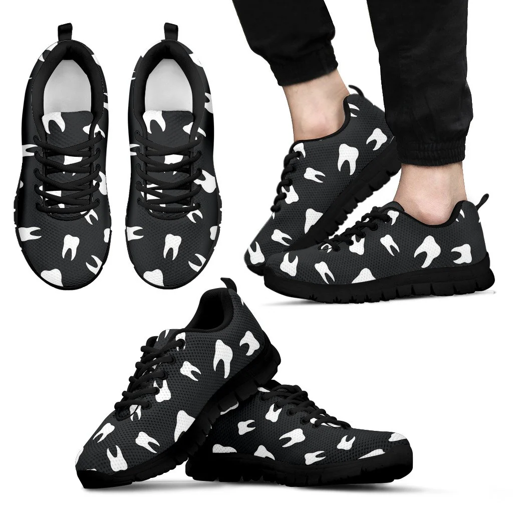 Dentist Dental Dentistry Tooth Pattern Print Black Sneaker Shoes For Men Women-grizzshop
