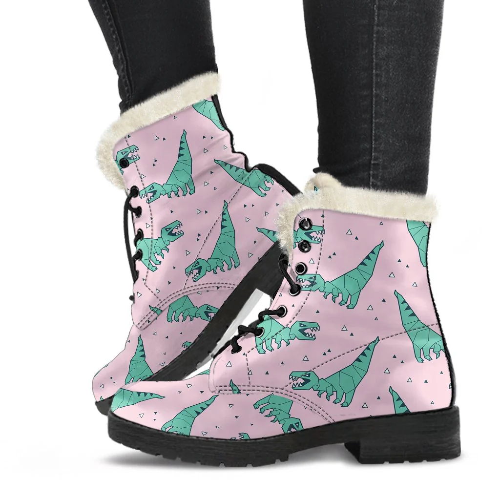 Dinosaur T rex Pattern Print Comfy Winter Boots-grizzshop