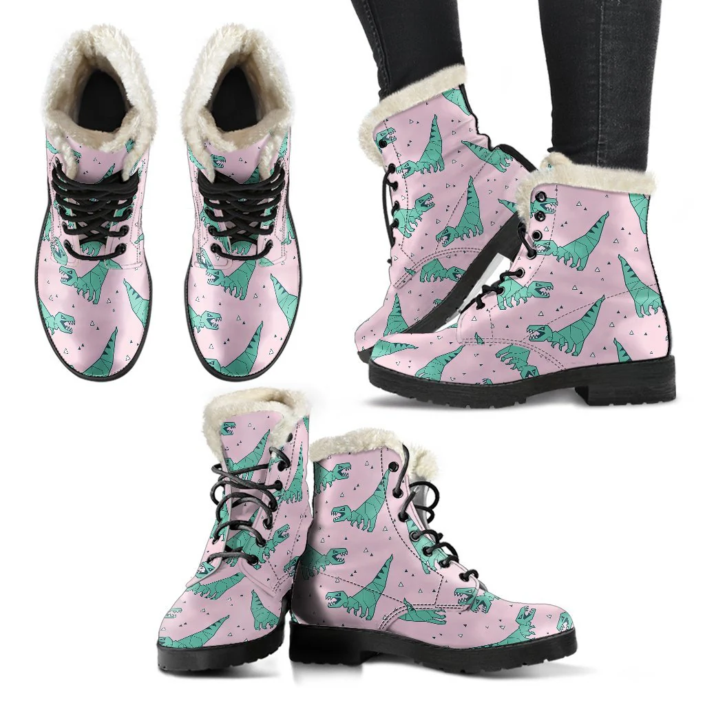 Dinosaur T rex Pattern Print Comfy Winter Boots-grizzshop