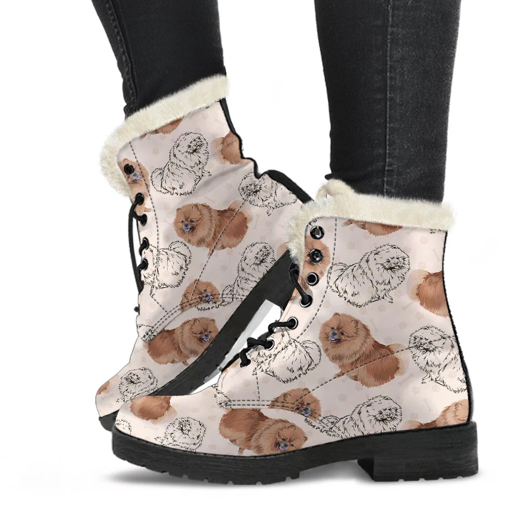 Dog Pomeranian Pattern Print Comfy Winter Boots-grizzshop