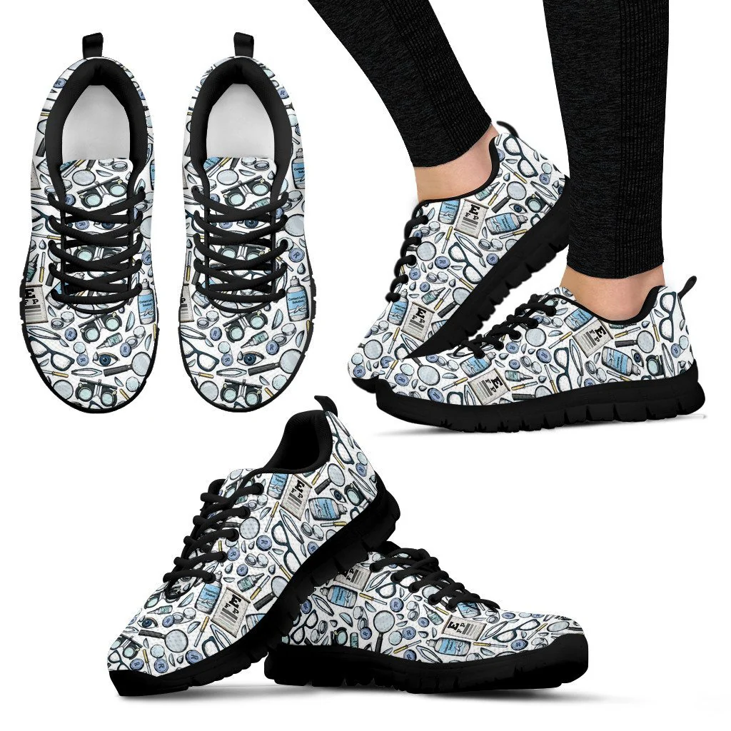 Optometry Pattern Print Black Sneaker Shoes For Men Women-grizzshop