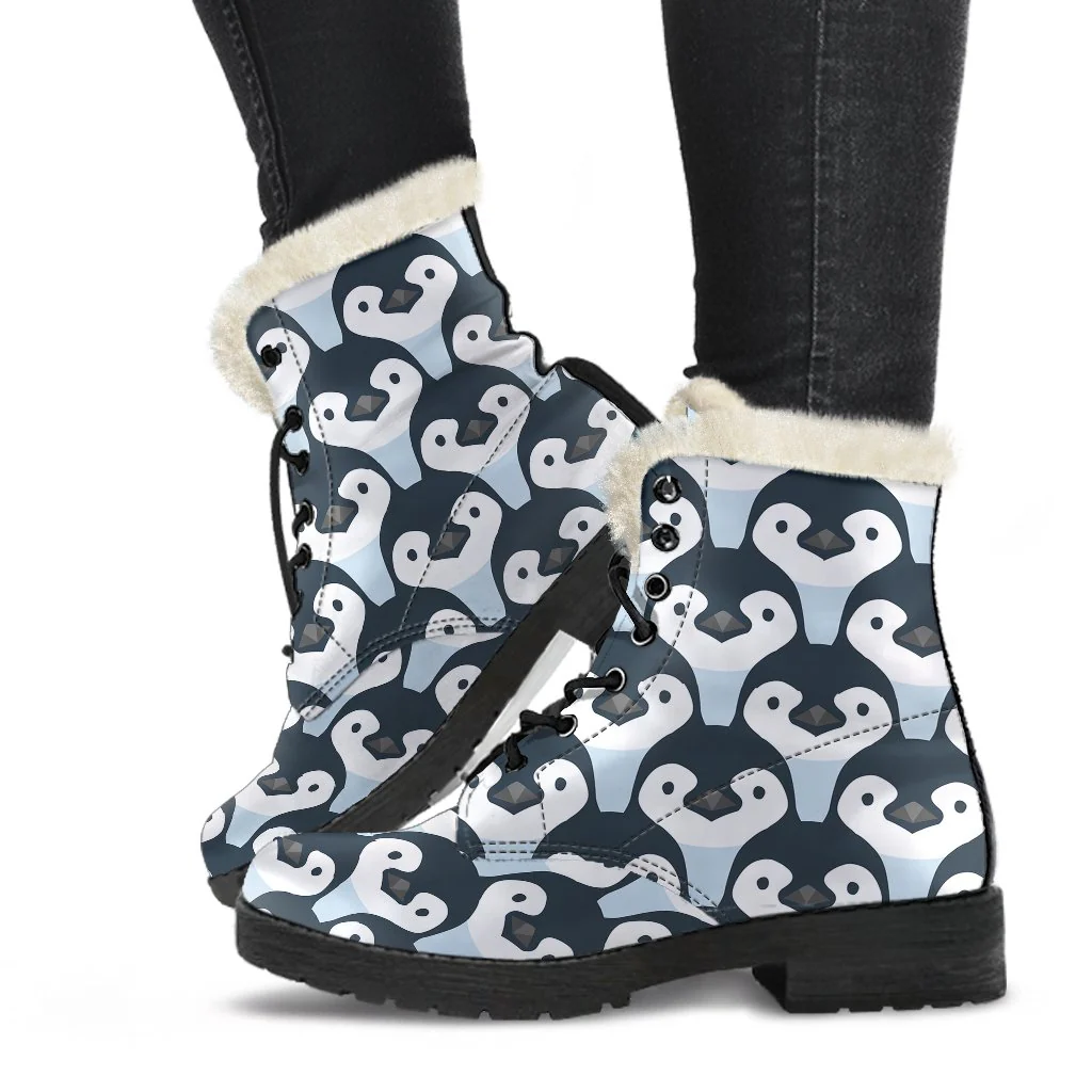 Penguin Face Pattern Print Comfy Winter Boots-grizzshop