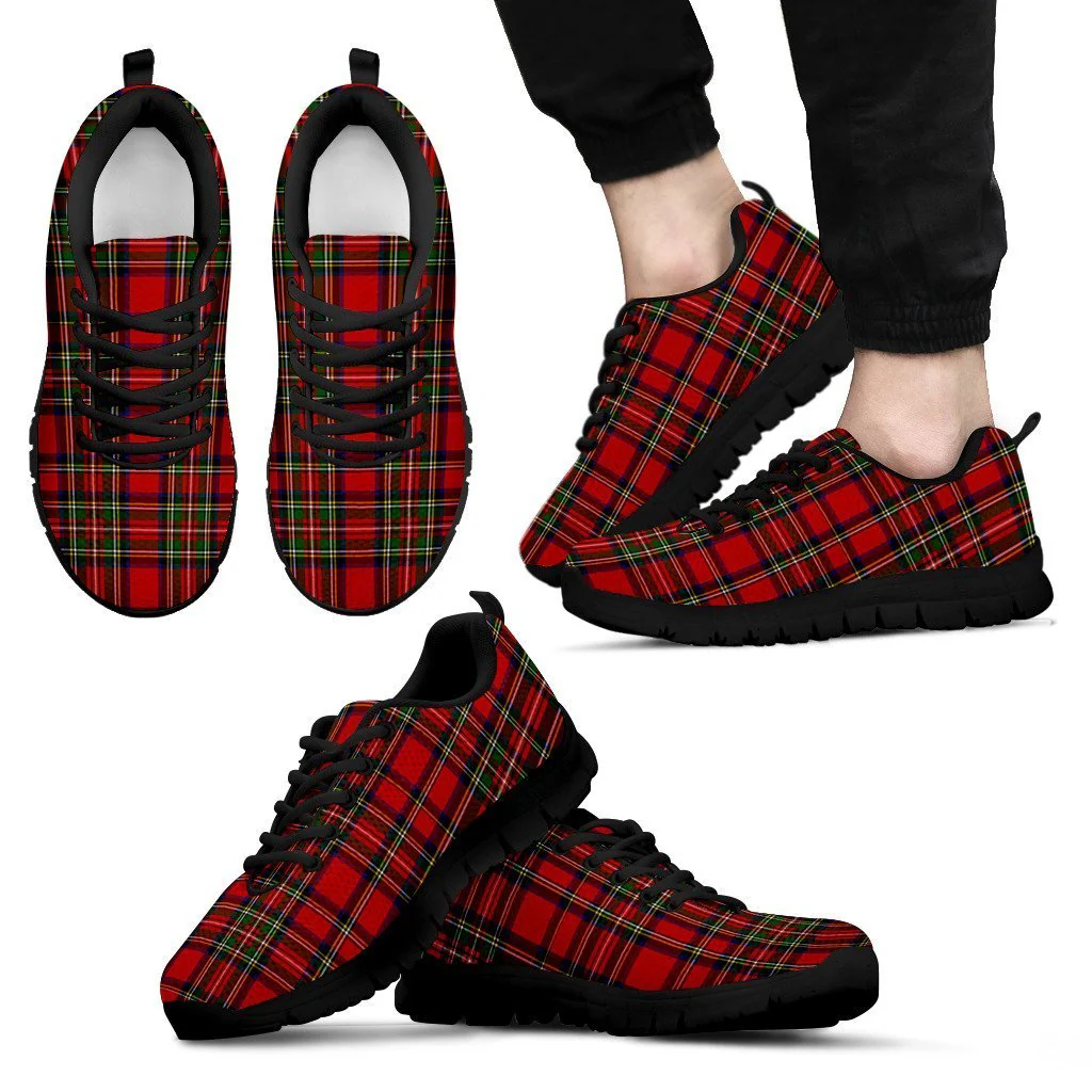 Red Plaid Royal Stewart TARTAN BLACK SNEAKERS FOR MEN-grizzshop