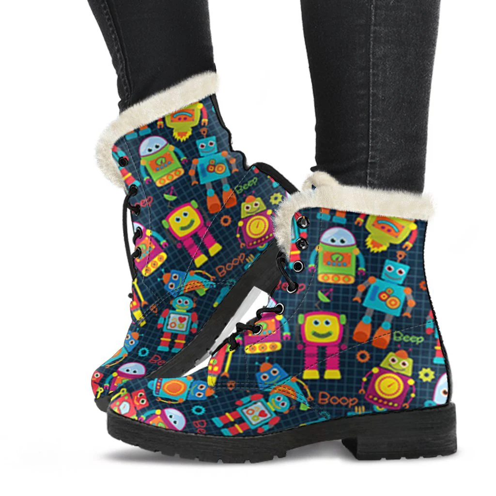 Robot Cyborg Print Pattern Comfy Winter Boots-grizzshop