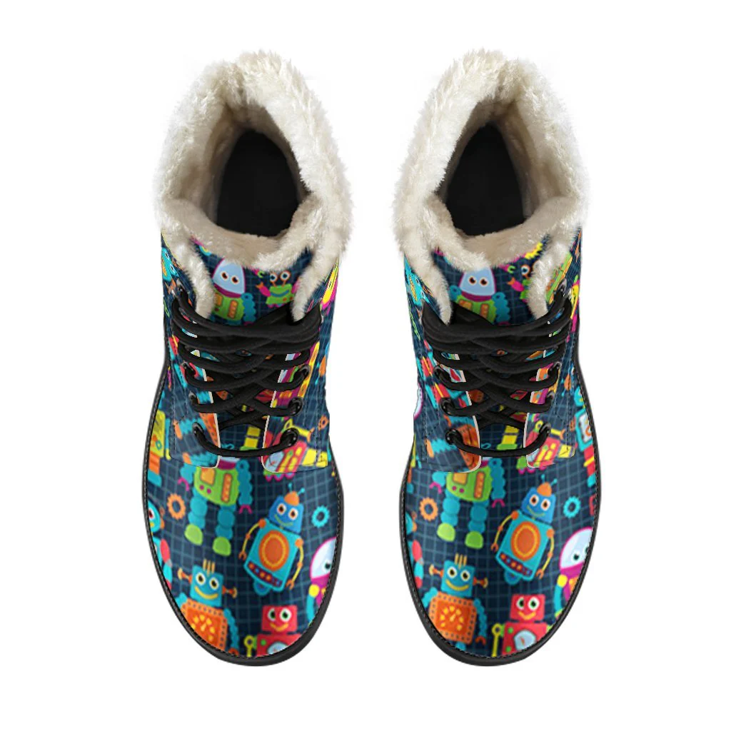 Robot Cyborg Print Pattern Comfy Winter Boots-grizzshop