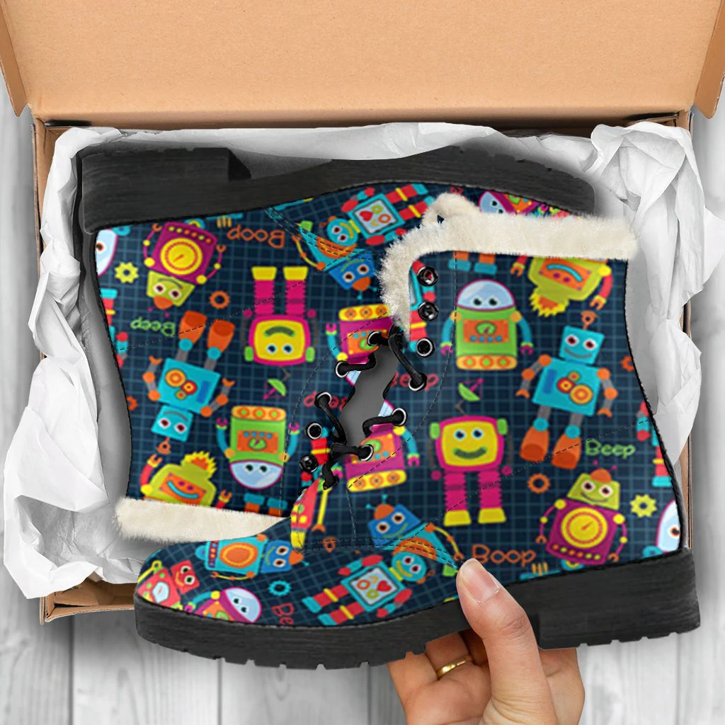 Robot Cyborg Print Pattern Comfy Winter Boots-grizzshop