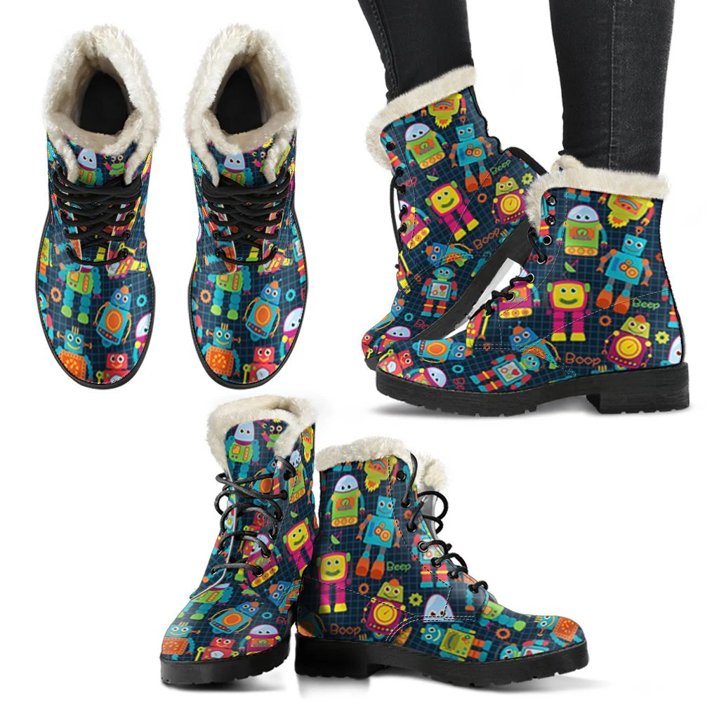 Robot Cyborg Print Pattern Comfy Winter Boots-grizzshop