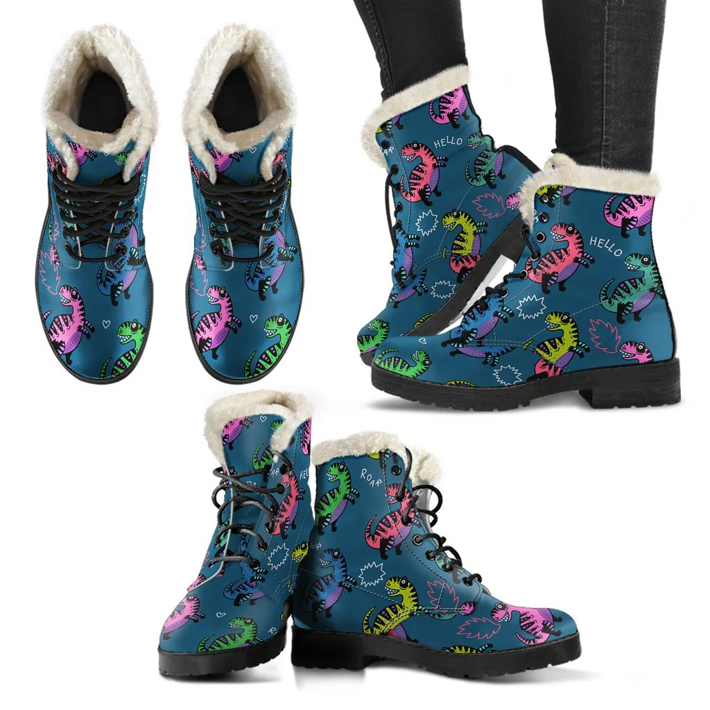 T rex Dinosaur Print Pattern Comfy Winter Boots-grizzshop