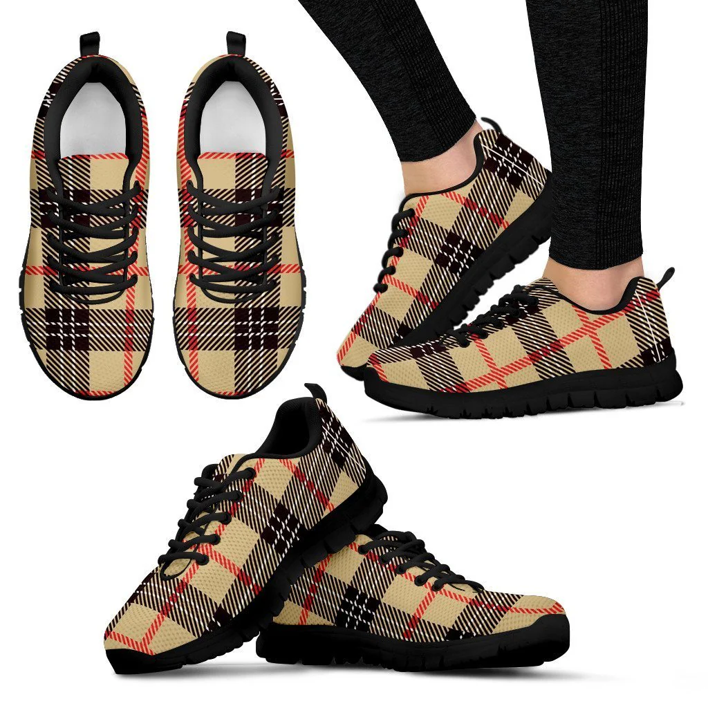 Tartan Scottish Beige Plaids Women Shoes Sneakers-grizzshop